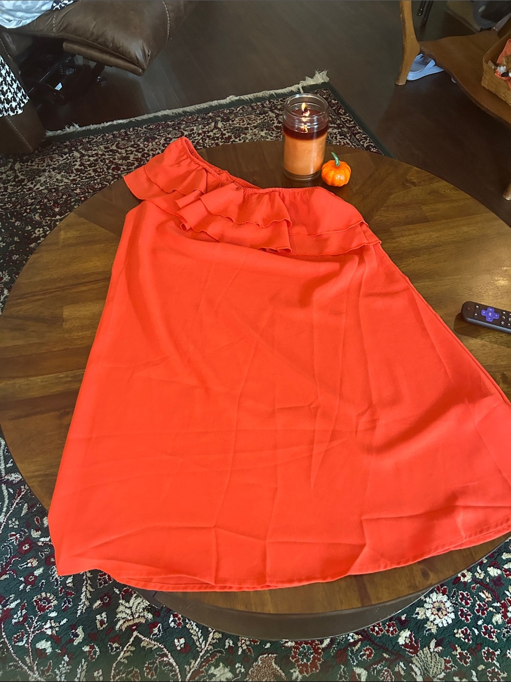 SHEIN One-Shoulder Ruffle Dress in Bright Red